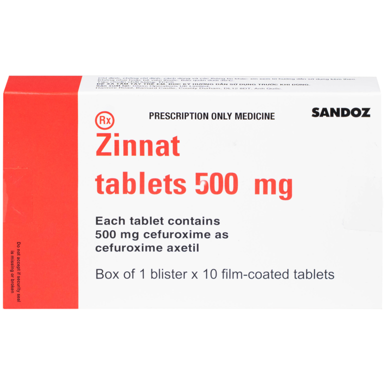 Thuốc Zinnat tablets 500mg Sandoz điều trị những nhiễm khuẩn do vi khuẩn nhạy cảm gây ra (1 vỉ x 10 viên)
