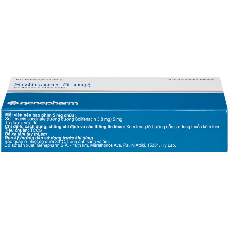 Thuốc Solicare 5mg Genepharm điều trị tiểu không kiểm soát do bàng quang kích thích (3 vỉ x 10 viên)