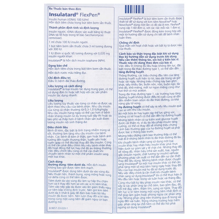 Bút tiêm Insulatard FlexPen 100IU/ml Novo Nordisk điều trị bệnh đái tháo đường (5 cây)