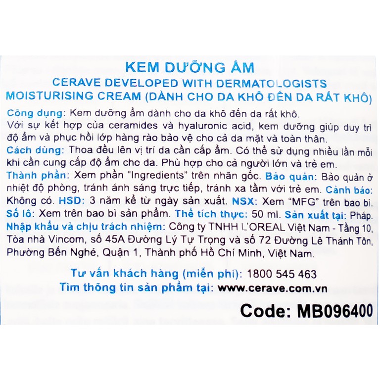 Kem dưỡng ẩm cho da khô CeraVe Moisturizing Cream (50ml)