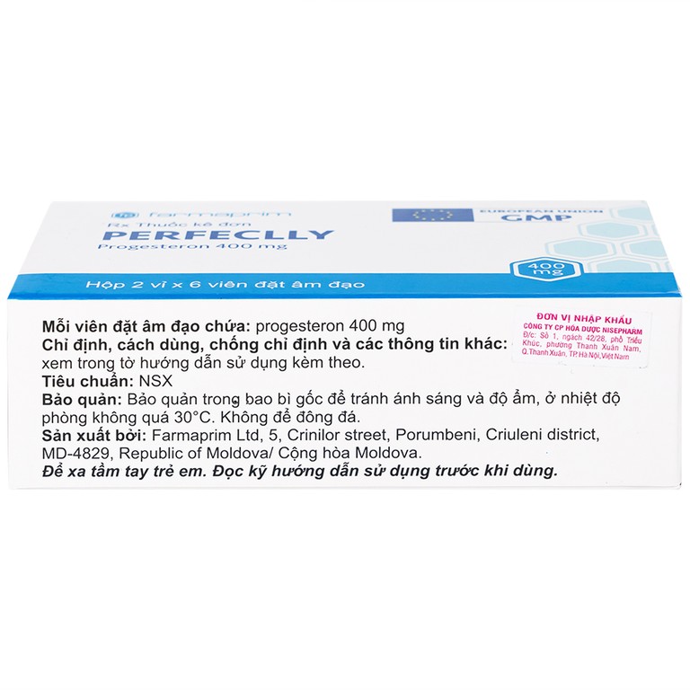 Viên đạn Perfeclly 400mg Farmaprim điều trị hội chứng tiền kinh nguyệt (2 vỉ x 6 viên)