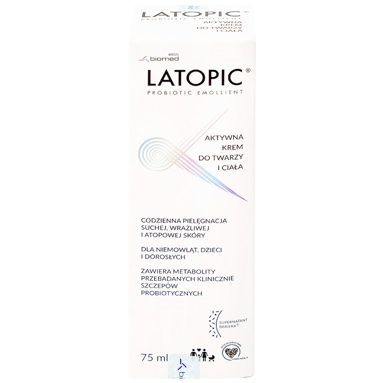 Kem bôi Latopic Probiotic Emollient Active Face and Body Cream dưỡng ẩm, dịu ngứa cho da dị ứng/kích ứng (75ml)