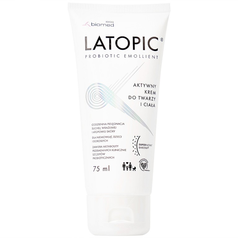 Kem bôi Latopic Probiotic Emollient Active Face and Body Cream dưỡng ẩm, dịu ngứa cho da dị ứng/kích ứng (75ml)