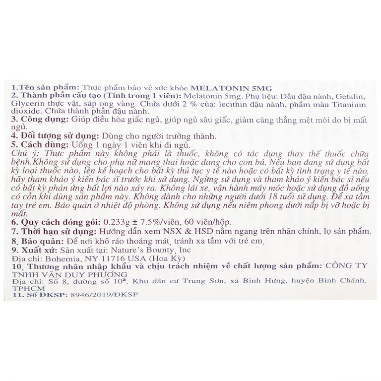 Viên uống Melatonin Nature's Bounty giúp điều hòa giấc ngủ, giúp ngủ sâu giấc (60 viên)