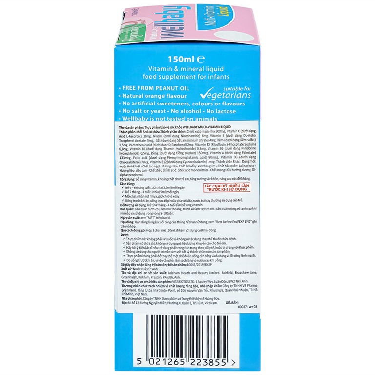 Siro Wellbaby Multi-Vitamin Liquid Vitabiotics bổ sung vitamin và khoáng chất cho trẻ (150ml)