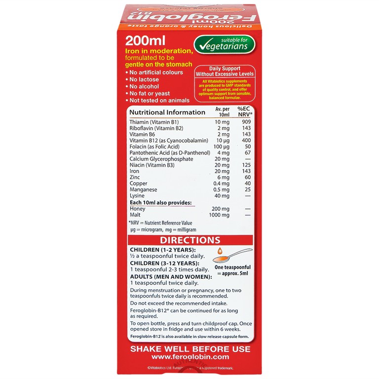 Dung dịch Feroglobin B12 Vitabiotics hỗ trợ tăng khả năng tạo máu, tăng cường sức khỏe (200ml)
