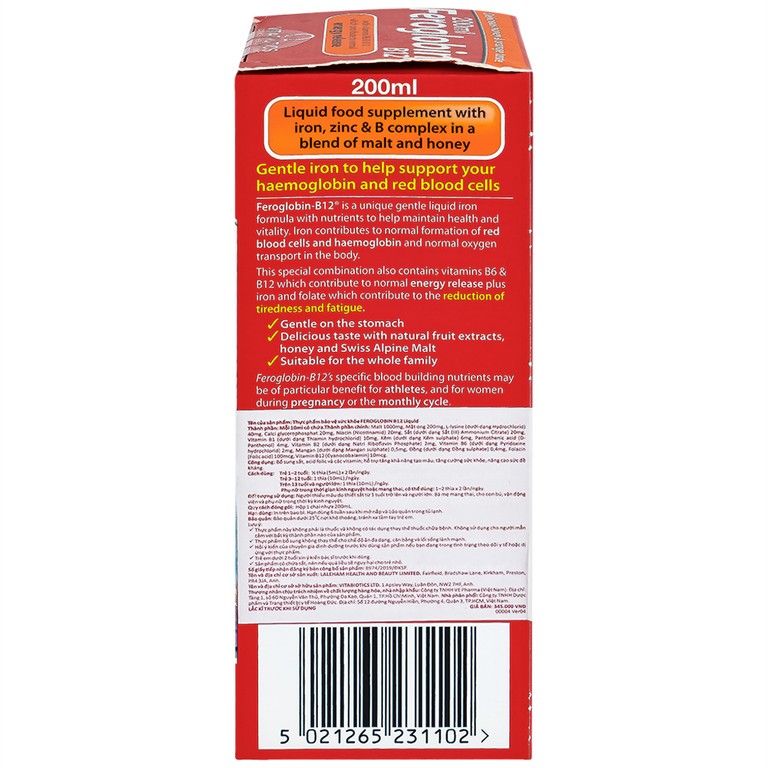 Dung dịch Feroglobin B12 Vitabiotics hỗ trợ tăng khả năng tạo máu, tăng cường sức khỏe (200ml)