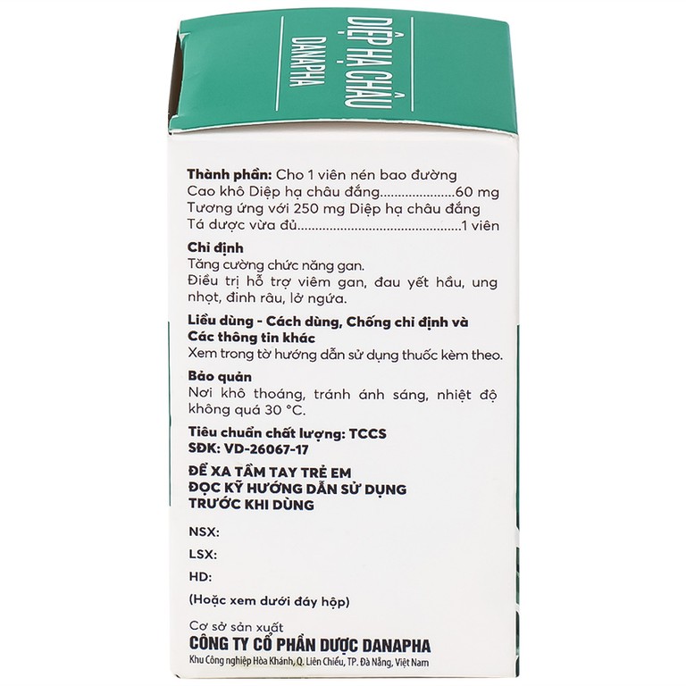 Thuốc Diệp Hạ Châu Danapha tăng cường chức năng gan (90 viên)