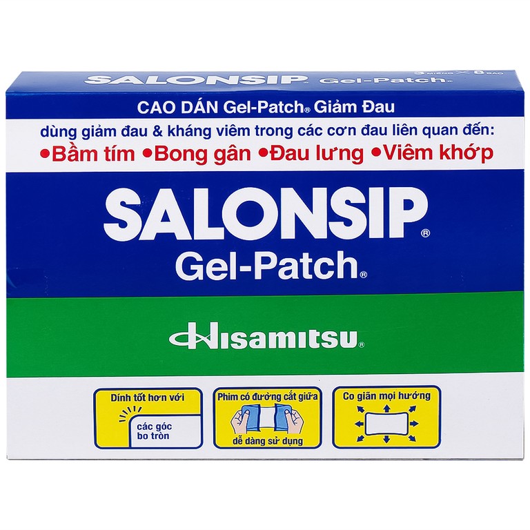 Cao dán Salonsip Gel - Patch Hisamitsu giảm đau, kháng viêm do mỏi cơ, đau cơ (8 gói x 3 miếng)