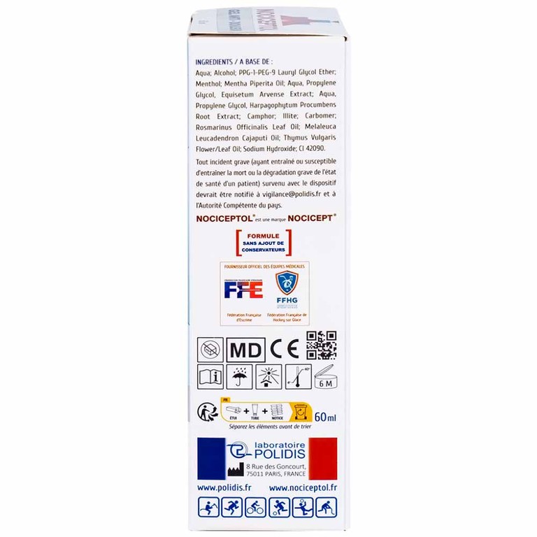 Gel bôi ngoài da Nociceptol Gel giảm đau, nhức, mỏi cơ, xương, khớp, chấn thương, giảm bầm tím, sưng nề (60ml)