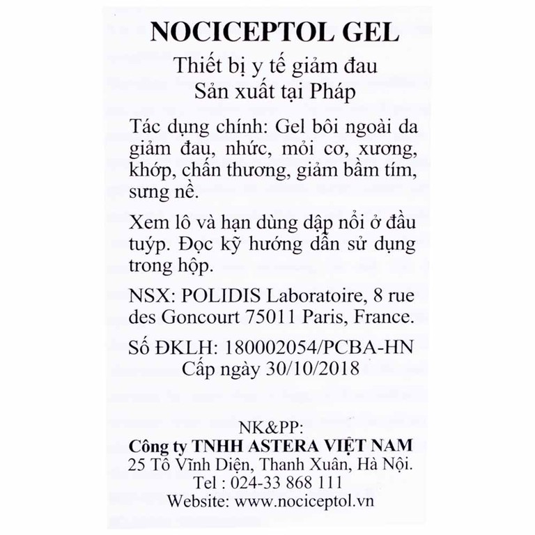 Gel bôi ngoài da Nociceptol Gel giảm đau, nhức, mỏi cơ, xương, khớp, chấn thương, giảm bầm tím, sưng nề (60ml)
