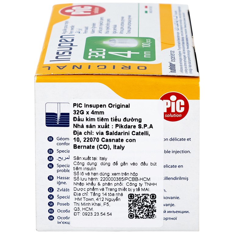 Đầu kim tiêm tiểu đường PIC Insupen Original dùng để gắn vào đầu bút tiêm insulin (100 Cái)