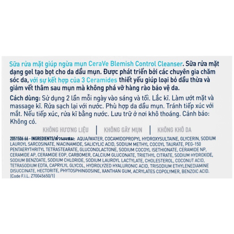 Sữa rửa mặt CeraVe Blemish Control Cleanser ngừa mụn dành cho da dầu, da mụn (473ml)