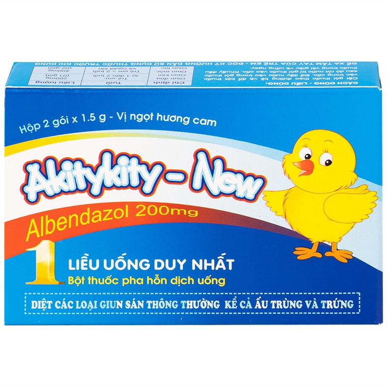 Hỗn dịch uống Akitykity-New 200mg Pharbaco vị ngọt hương cam diệt các loại giun sán, ấu trùng và trứng (2 gói x 1.5g)