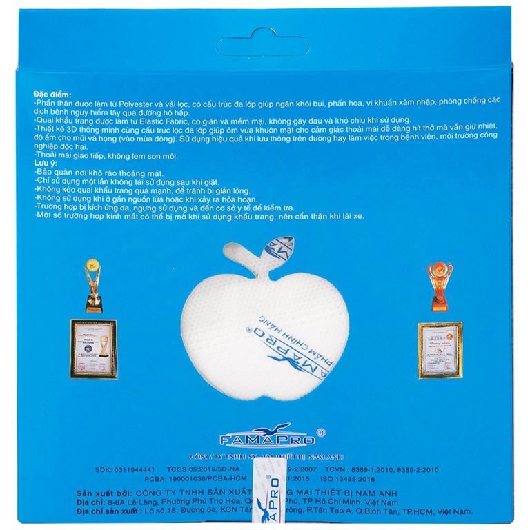 Khẩu trang 5D Mask Nam Anh lọc khuẩn, mùi và bụi trên 99% (10 cái)