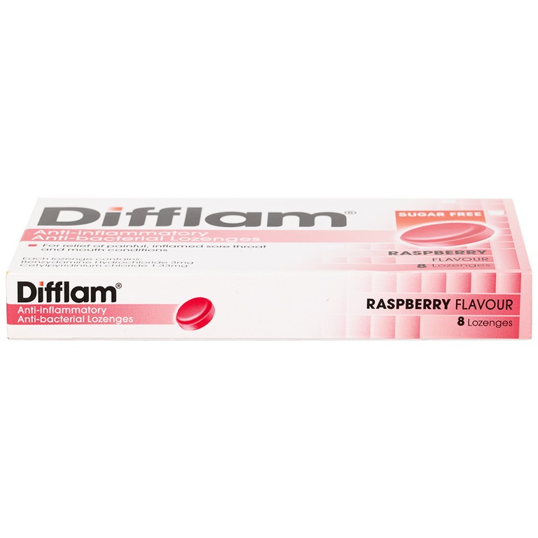 Viên ngậm kháng viêm Difflam vị quả mâm xôi Unique Pharma hỗ trợ điều trị viêm amidan, đau họng (1 vỉ x 8 viên)