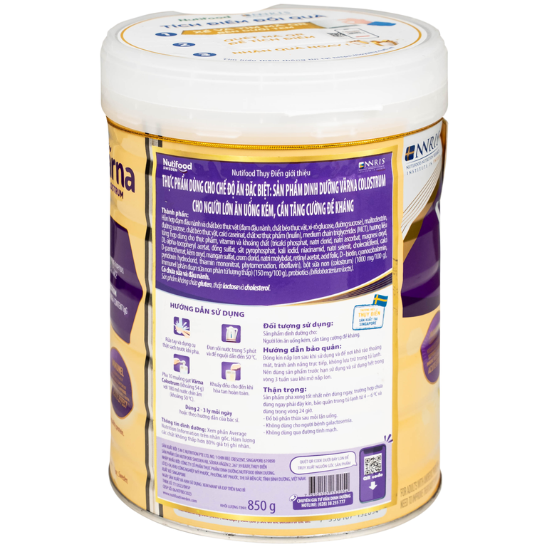 Sữa Nutifood Varna Colostrum cho người lớn ăn uống kém, cần tăng cường đề kháng (850g)