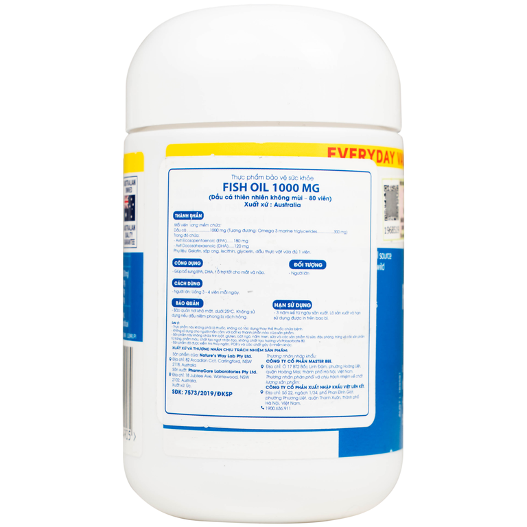 Nature'S Way Odourless Fish Oil 1000mg giúp bổ sung EPA, DHA hỗ trợ tốt cho mắt và não (80 viên)