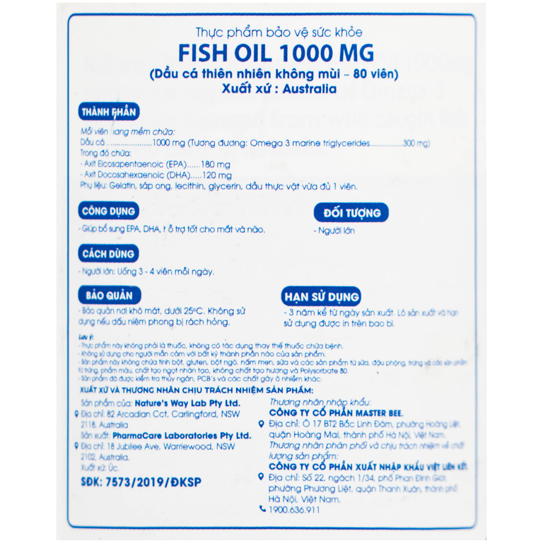 Nature'S Way Odourless Fish Oil 1000mg giúp bổ sung EPA, DHA hỗ trợ tốt cho mắt và não (80 viên)