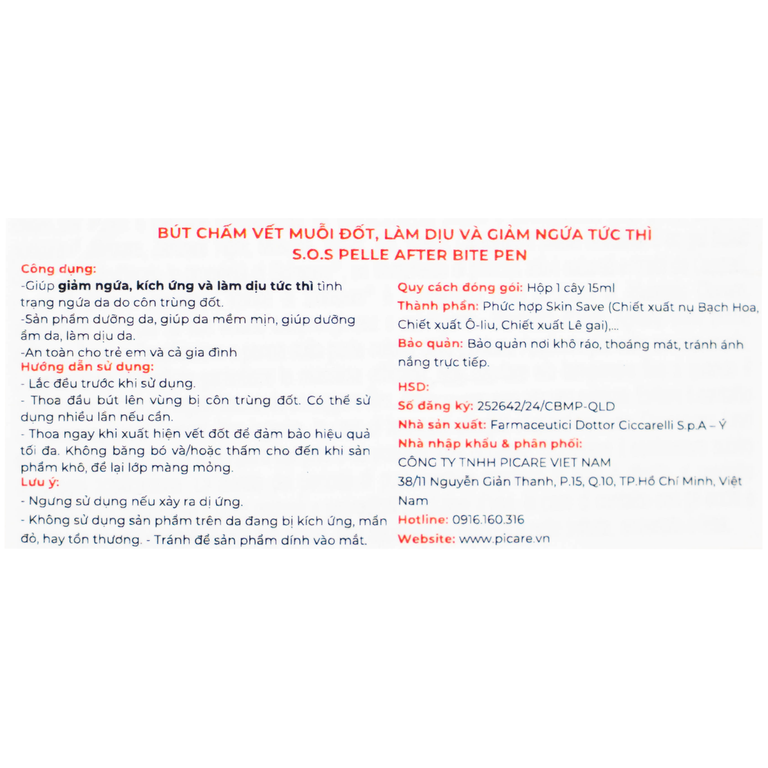 Bút chấm vết đốt muỗi, côn trùng Dr.Ciccarelli S.O.S Pelle After Bite Pen giúp làm dịu và giảm ngứa tức thì (15ml)