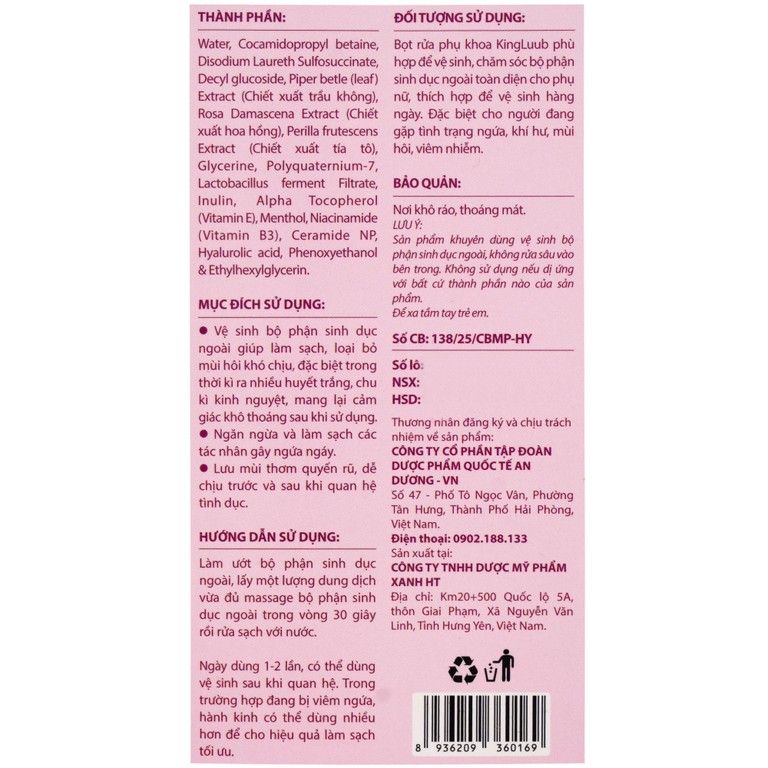 Bọt vệ sinh phụ nữ Kingluub làm sạch, khử mùi hương hoa hồng (100ml)