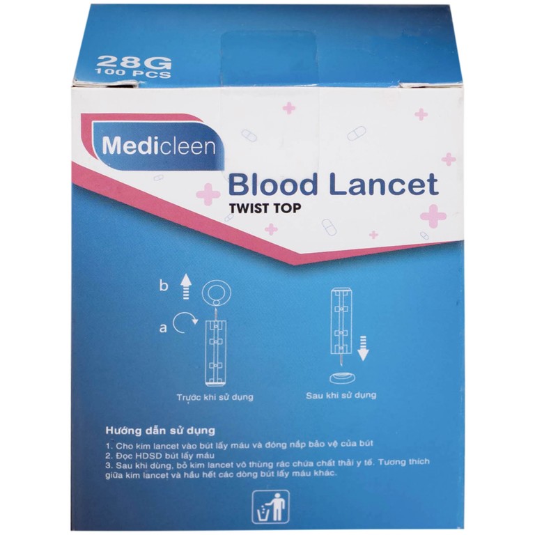 Kim lấy máu Lancet Medicleen BL-28 đầu vặn tiện lợi, đầu vát ba cạnh giảm đau khi sử dụng (100 cái)