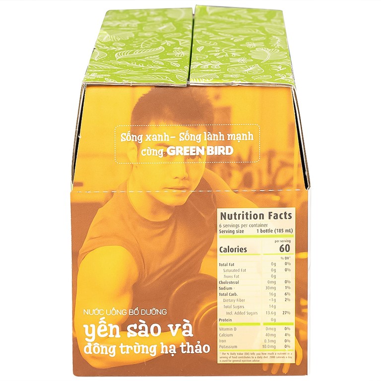 Nước Yến Sào Và Đông Trùng Hạ Thảo Greenbird (6 chai x 185ml)