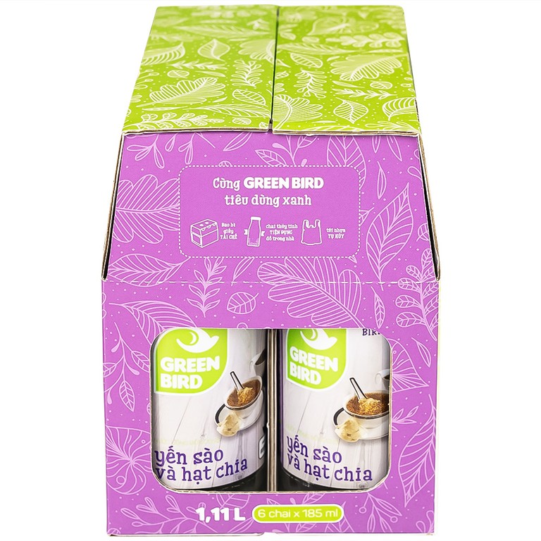 Nước Yến Sào Và Hạt Chia Greenbird (6 chai x 185ml)