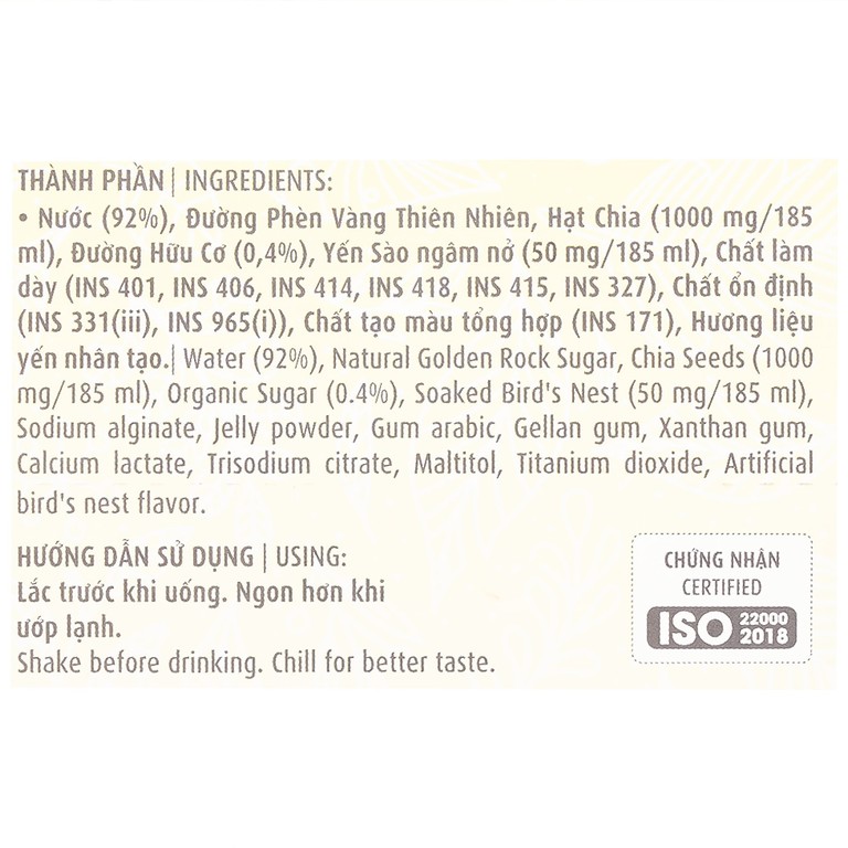 Nước Yến Sào Và Hạt Chia Greenbird (6 chai x 185ml)