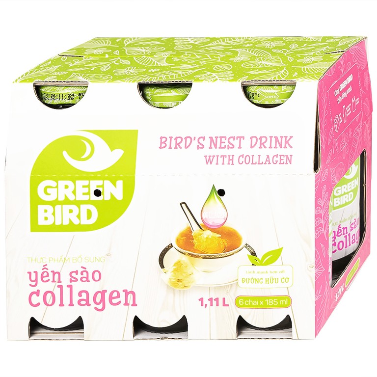 Nước Uống Bổ Dưỡng Yến Sào Collagen Greenbird (6 chai x 185ml)