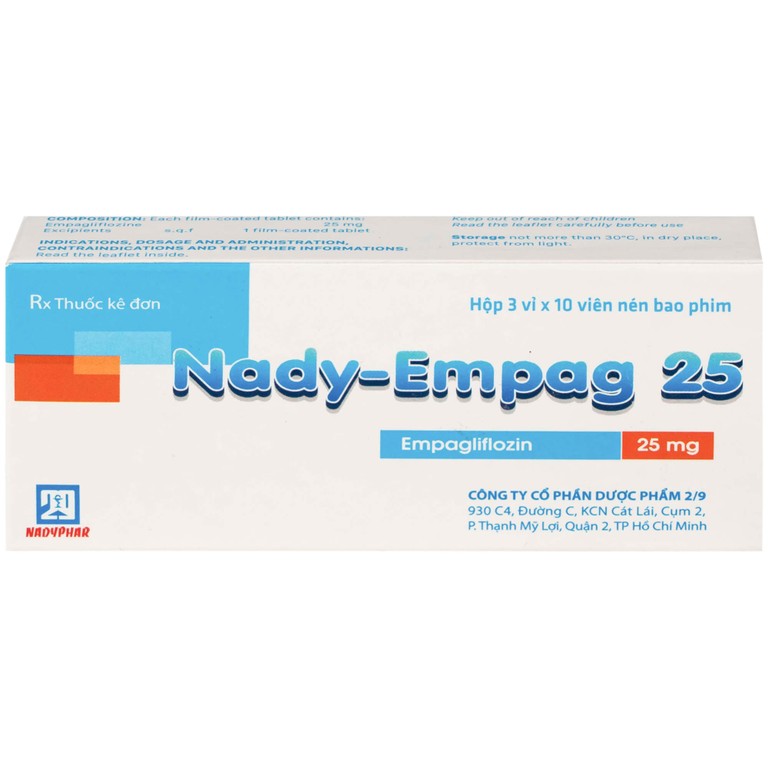Thuốc Nady-Empag 25mg Nadyphar điều trị cho người lớn bị đái tháo đường type 2 (3 vỉ x 10 viên)