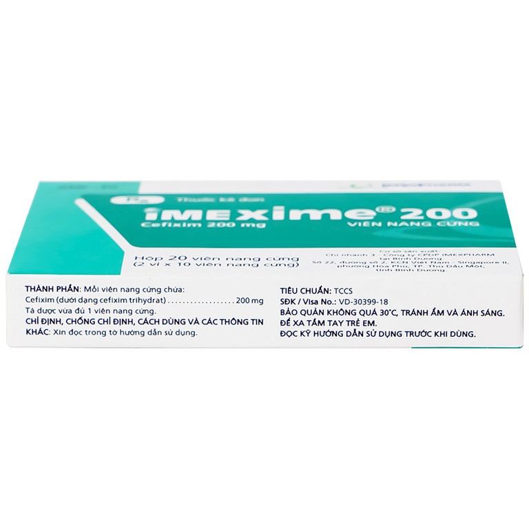Thuốc Imexime 200 Imexpharm điều trị nhiễm khuẩn đường tiết niệu, viêm thận - bể thận (2 vỉ x 10 viên)