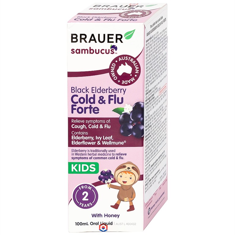 Siro Black ElderBerry Cold And Flu Forte Brauer hỗ trợ giảm các triệu chứng ho, sổ mũi do cảm (100ml)