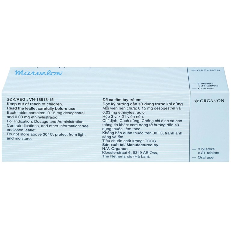 Thuốc tránh thai Marvelon Organon (3 vỉ x 21 viên)