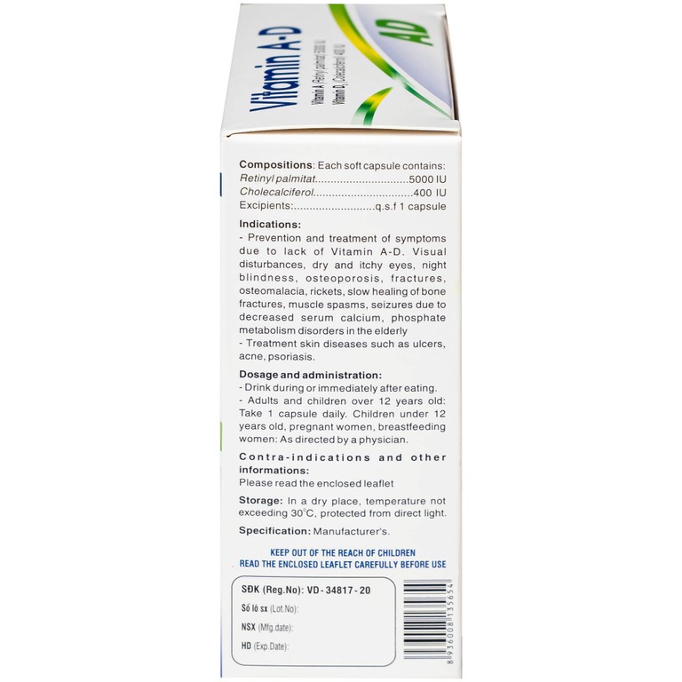 Thuốc Vitamin A-D Hdpharma dùng dự phòng và điều trị các triệu chứng do thiếu vitamin A - D (10 vỉ x 10 viên)