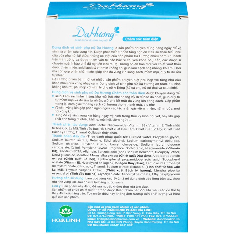 Dung dịch vệ sinh phụ nữ Dạ Hương Xanh Lô Hội giúp làm sạch nhẹ nhàng, khử mùi hôi (100ml)