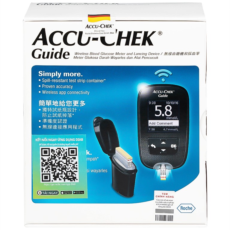 Máy đo đường huyết Accu-Chek Guide đo nhanh chóng chỉ với một nút bấm và an toàn