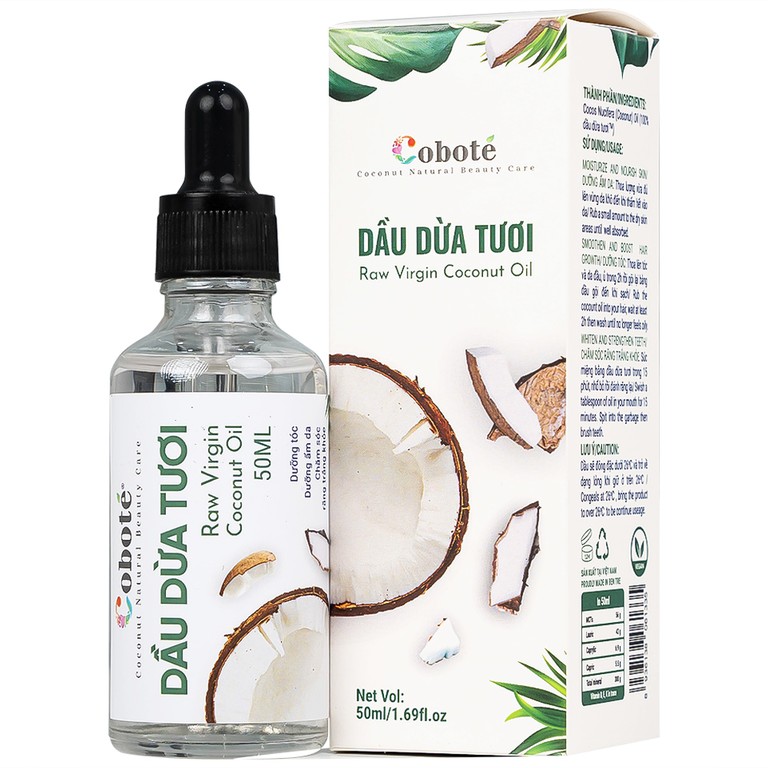 Dầu dừa tươi Raw Virgin Coconut Oil Cobote dưỡng ẩm, chống hăm, chăm sóc răng miệng (50ml)