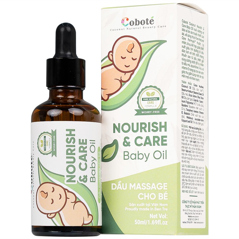 Dầu massage cho bé Nourish & Care Baby Oil Cobote dưỡng ẩm, làm dịu vết côn trùng cắn (50ml)