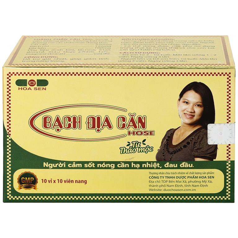 Viên uống Bạch Địa Căn Hose Hoa Sen dùng cho người cảm sốt nóng cần hạ nhiệt, đau đầu (10 vỉ x 10 viên)