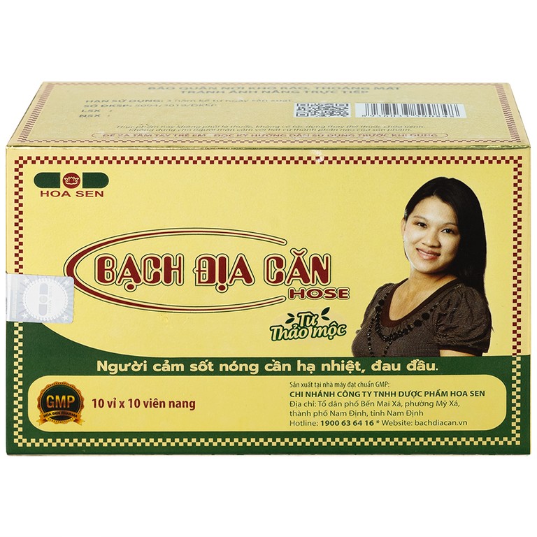 Viên uống Bạch Địa Căn Hose Hoa Sen dùng cho người cảm sốt nóng cần hạ nhiệt, đau đầu (10 vỉ x 10 viên)