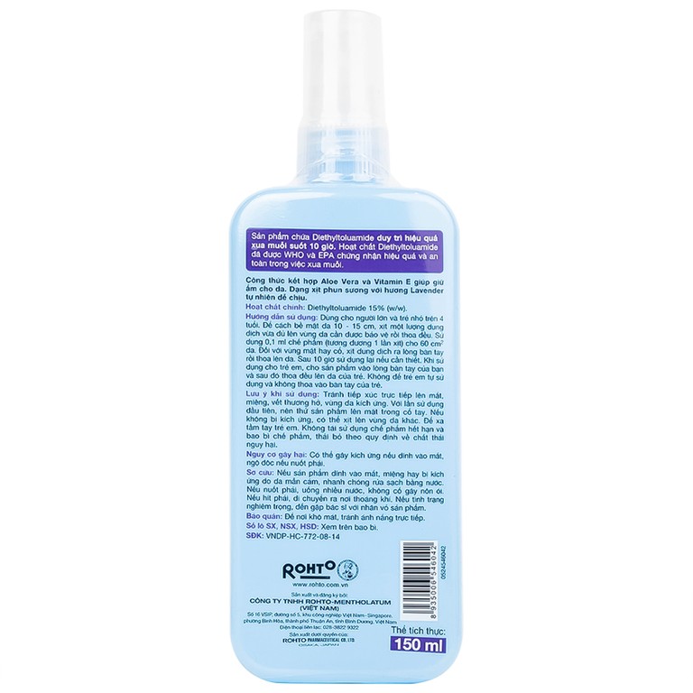 Xịt chống muỗi Remos hương Lavender xua muỗi suốt 10 giờ (150ml)