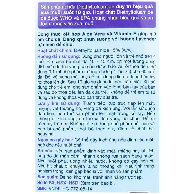 Xịt chống muỗi Remos hương Lavender xua muỗi suốt 10 giờ (150ml)