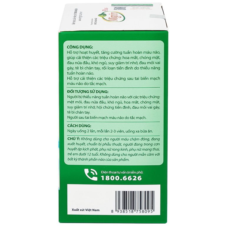 Viên Tuần Hoàn Não Migrin Plus CVI hỗ trợ hoạt huyết, tăng cường tuần hoàn máu não (6 Vỉ x 10 Viên)