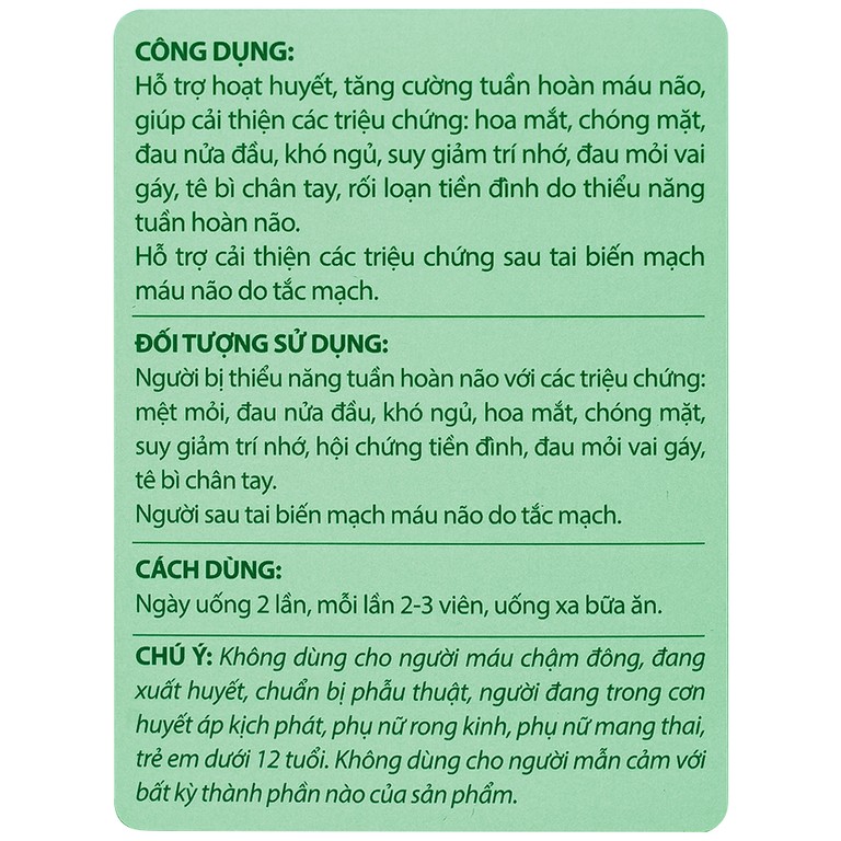 Viên Tuần Hoàn Não Migrin Plus CVI hỗ trợ hoạt huyết, tăng cường tuần hoàn máu não (6 Vỉ x 10 Viên)