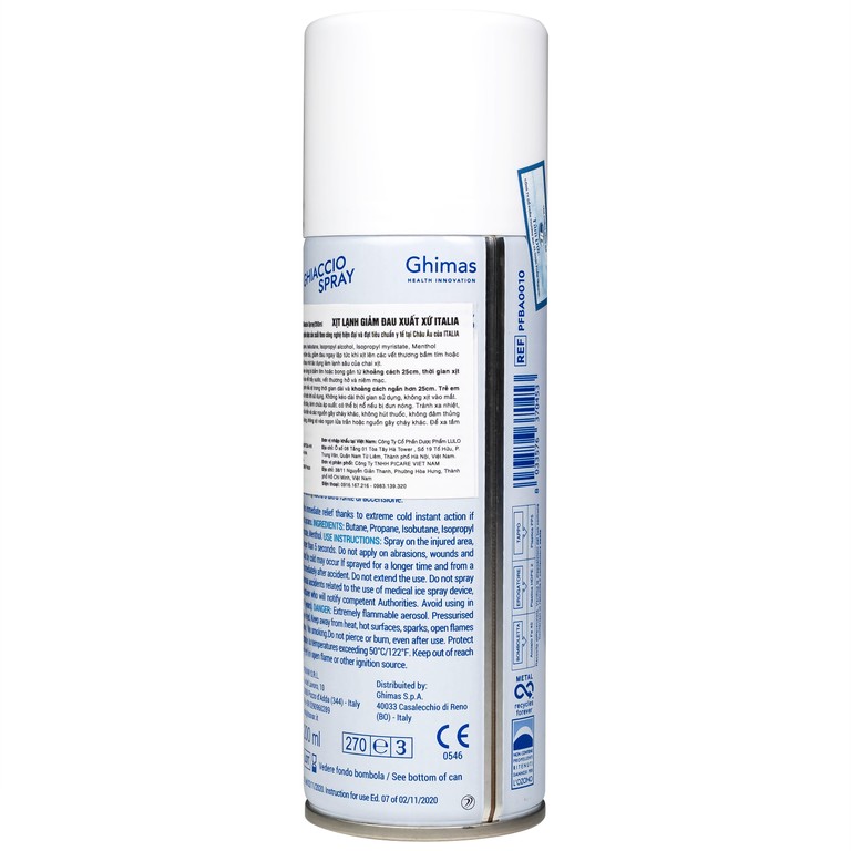 Chai xịt lạnh giảm đau Freezefast Ghiaccio Spray Italia giúp giảm đau bong gân, căng cơ, giãn dây chằng (200ml)