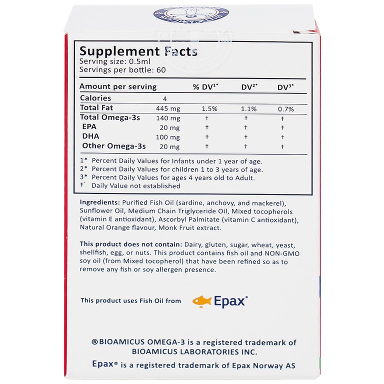 Thực phẩm bảo vệ sức khỏe Bioamicus Omega-3 hỗ trợ tốt cho mắt và não (30ml)