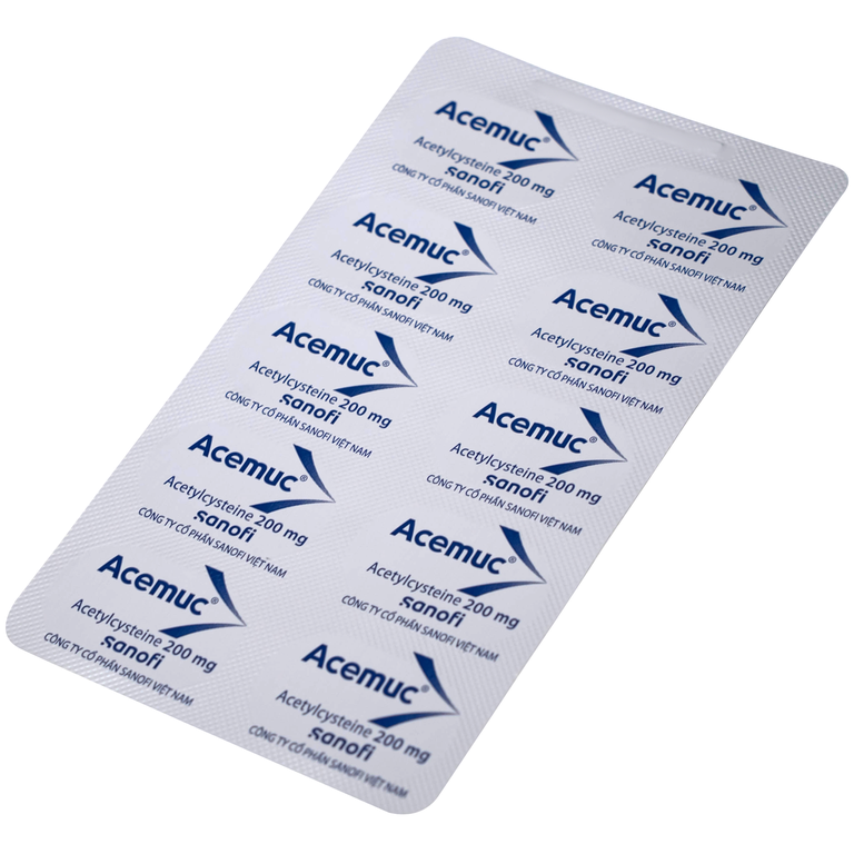 Thuốc Acemuc 200mg Sanofi long đàm, tiêu nhầy, giảm ho (3 vỉ x 10 viên)
