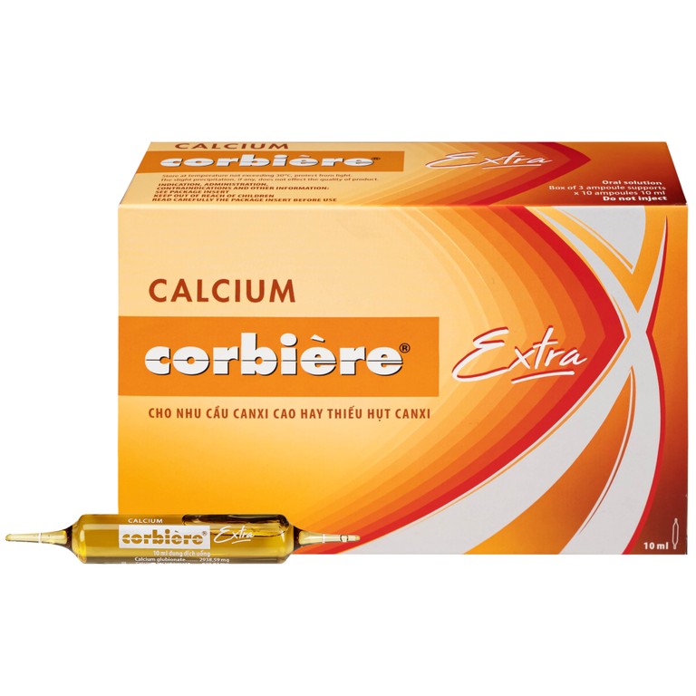 Dung dịch uống Calcium Corbière Extra Sanofi bổ sung canxi, hỗ trợ điều trị loãng xương (3 vỉ x 10 ống x 10ml)