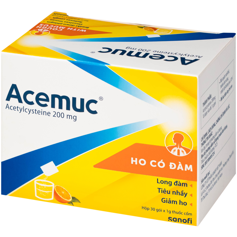 Thuốc cốm Acemuc Kids 200mg Sanofi long đàm, tiêu nhầy, giảm ho (30 gói x 1g)